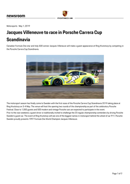 Jacques Villeneuve to Race in Porsche Carrera Cup Scandinavia