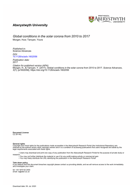 Aberystwyth University Global Conditions in the Solar Corona from 2010 to 2017