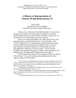 A History of Interpretation of Genesis 49 and Deuteronomy 33