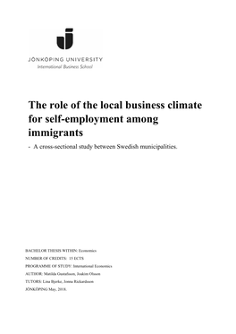 The Role of the Local Business Climate for Self-Employment Among Immigrants - a Cross-Sectional Study Between Swedish Municipalities