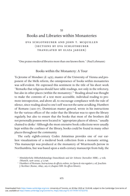 Books and Libraries Within Monasteries Eva Schlotheuber and John T