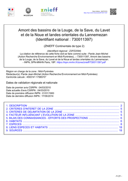 Amont Des Bassins De La Louge, De La Save, Du Lavet Et De La Noue Et Landes Orientales Du Lannemezan (Identifiant National : 730011397)