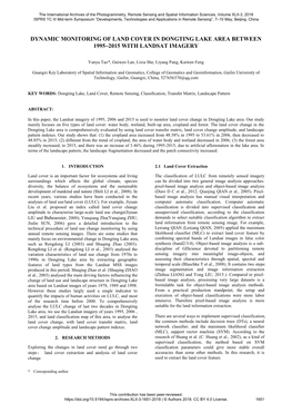 Dynamic Monitoring of Land Cover in Dongting Lake Area Between 1995~2015 with Landsat Imagery