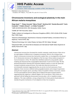 Chromosome Inversions and Ecological Plasticity in the Main African Malaria Mosquitoes