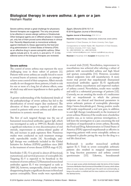 Biological Therapy in Severe Asthma: a Gem Or a Jam Hesham Raafat