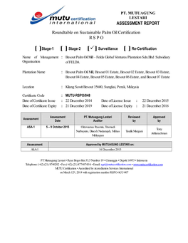 ASSESSMENT REPORT Roundtable on Sustainable Palm Oil