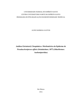 Análises Estrutural, Citoquímica E Morfométrica Da Epiderme De Pseudauchenipterus Affinis (Steindachner, 1877) (Siluriformes: Auchenipteridae)