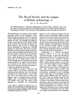 The Royal Society and the Origins of British Archaeology: I M