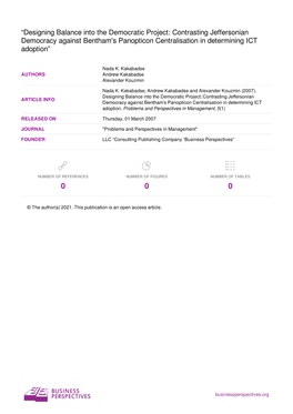 Designing Balance Into the Democratic Project: Contrasting Jeffersonian Democracy Against Bentham's Panopticon Centralisation in Determining ICT Adoption”