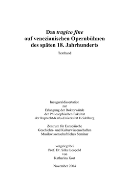 Das Tragico Fine Auf Venezianischen Opernbühnen Des Späten 18