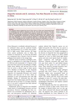 Diaporthe Taoicola and D. Siamensis, Two New Records on Citrus Sinensis in China