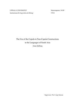 The Use of the Copula in Non-Copula Constructions in the Languages of South Asia Anna Sjöberg