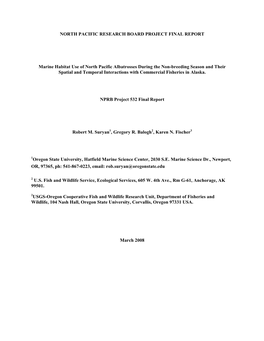 Marine Habitat Use of North Pacific Albatrosses During the Non-Breeding Season and Their Spatial and Temporal Interactions with Commercial Fisheries in Alaska