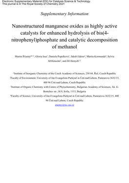 Nanostructured Manganese Oxides As Highly Active Catalysts for Enhanced Hydrolysis of Bis(4- Nitrophenyl)Phosphate and Catalytic Decomposition of Methanol