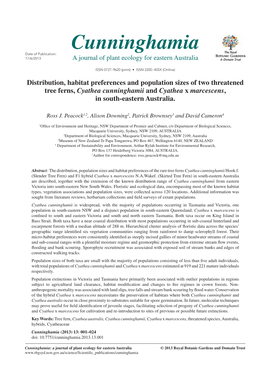 Distribution, Habitat Preferences and Population Sizes of Two Threatened Tree Ferns, Cyathea Cunninghamii and Cyathea X Marcescens, in South-Eastern Australia