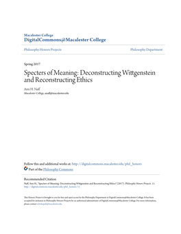 Specters of Meaning: Deconstructing Wittgenstein and Reconstructing Ethics Ami H