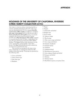 Holdings of the University of California, Riverside Citrus Variety Collection (Cvc)