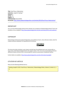 Fossil Focus: Heterostraci Author(S): Joseph N