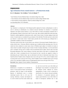 Age Estimation from Cranial Sutures – a Postmortem Study