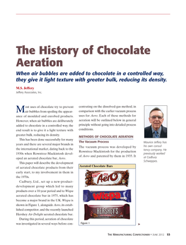 The History of Chocolate Aeration When Air Bubbles Are Added to Chocolate in a Controlled Way, They Give It Light Texture with Greater Bulk, Reducing Its Density