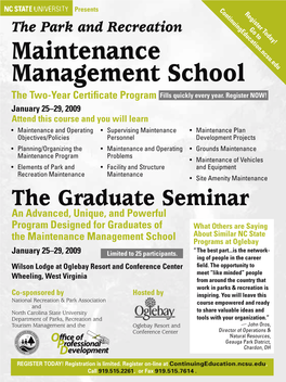 Maintenance Management School the Two-Year Certificate Program Fills Quickly Every Year