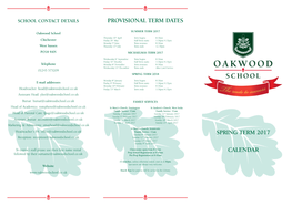 Spring Term 2017 Calendar Provisional Term Dates