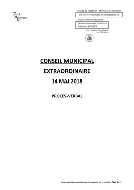 Conseil Municipal Extraordinaire 14 Mai 2018