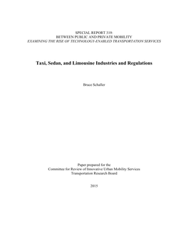 Taxi, Sedan, and Limousine Industries and Regulations