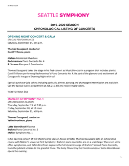 2019–2020 Season Chronological Listing of Concerts