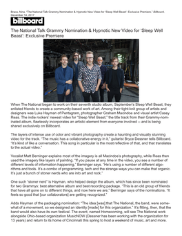 The National Talk Grammy Nomination & Hypnotic New Video