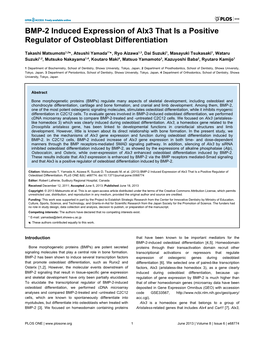 BMP-2 Induced Expression of Alx3 That Is a Positive Regulator of Osteoblast Differentiation