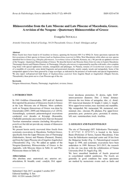 Rhinocerotidae from the Late Miocene and Late Pliocene of Macedonia, Greece