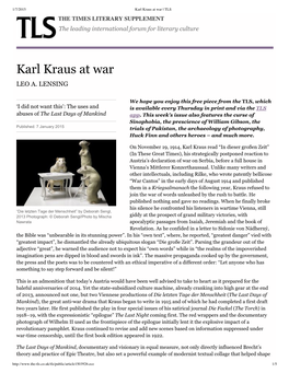 Karl Kraus at War | TLS