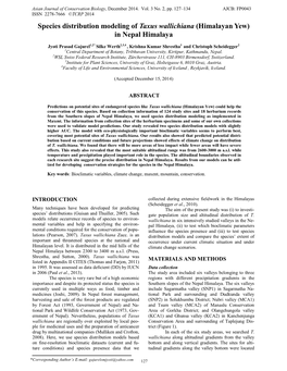 Species Distribution Modeling of Taxus Wallichiana (Himalayan Yew) in Nepal Himalaya