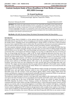 Content Analysis Study of News Headlines in Print Media of Assam on HIV/AIDS Coverage