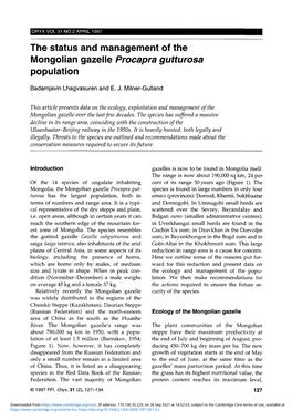 The Status and Management of the Mongolian Gazelle Procapra Gutturosa Population