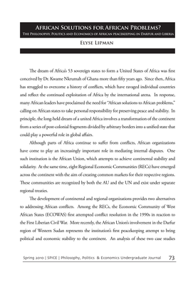 African Solutions for African Problems? the Philosophy, Politics and Economics of African Peacekeeping in Darfur and Liberia