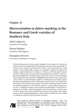 Microvariation in Dative-Marking in the Romance and Greek Varieties Of