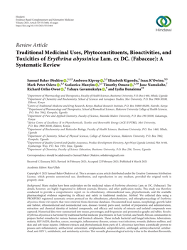 Traditional Medicinal Uses, Phytoconstituents, Bioactivities, and Toxicities of Erythrina Abyssinica Lam