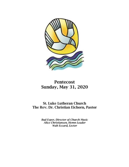 Worship Plan for Sunday, May 31, 2020