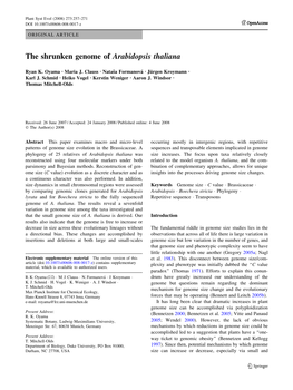 The Shrunken Genome of Arabidopsis Thaliana