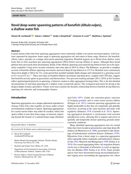 Novel Deep-Water Spawning Patterns of Bonefish (Albula Vulpes), a Shallow Water Fish