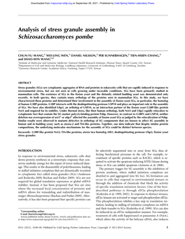 Analysis of Stress Granule Assembly in Schizosaccharomyces Pombe