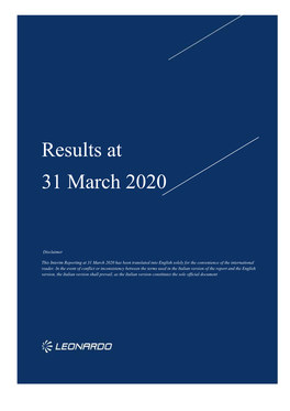 Results at 31 March 2020