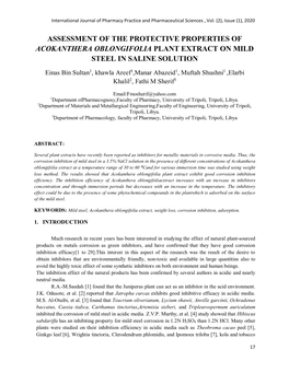 Assessment of the Protective Properties of Acokanthera Oblongifolia Plant Extract on Mild Steel in Saline Solution