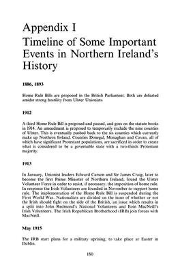 Appendix I Timeline of Some Important Events in Northern Ireland's History