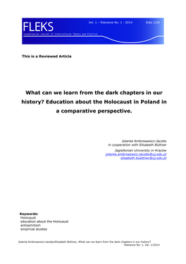 What Can We Learn from the Dark Chapters in Our History? Education About the Holocaust in Poland in a Comparative Perspective