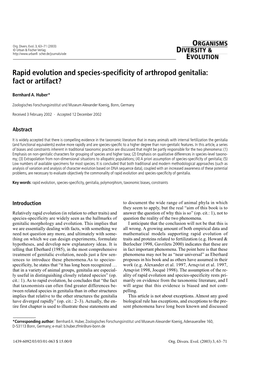 Rapid Evolution and Species-Specificity of Arthropod Genitalia: Fact Or Artifact?