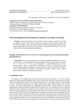 New Possibilities of Railway Traffic Control Systems