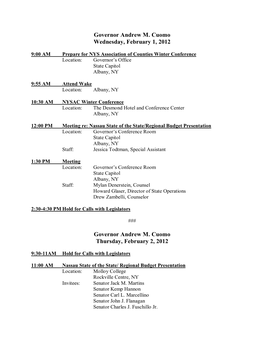 Governor Andrew M. Cuomo Wednesday, February 1, 2012